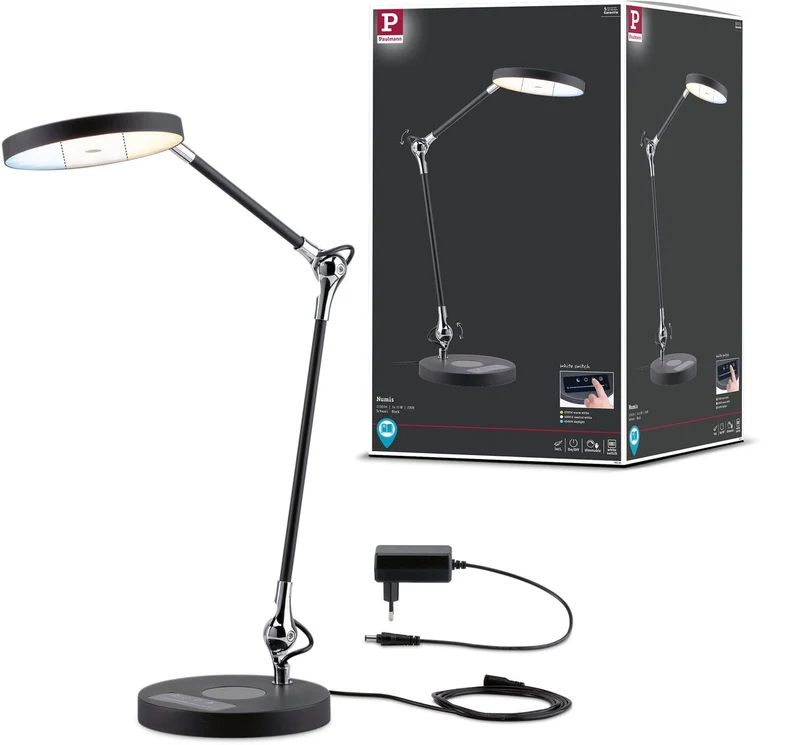 Paulmann led-bureaulamp numis white switch 1000lm 11w zwart