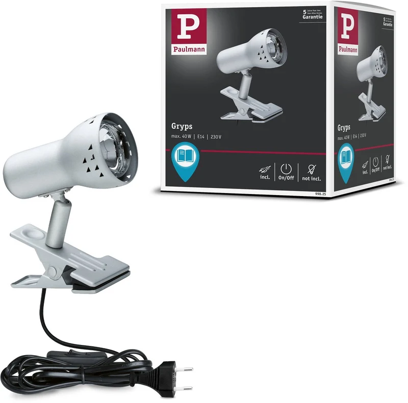 Paulmann klemspot gryps staal geborsteld 230v e14