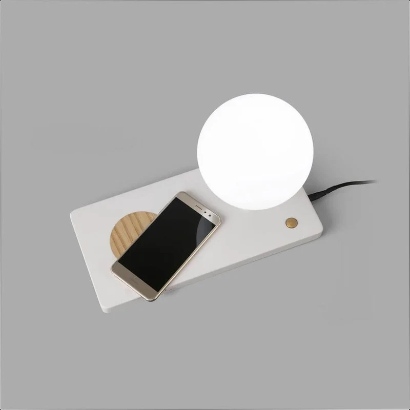 LED Glas Tischlampe NIKO mit induktiver Handy Ladestation