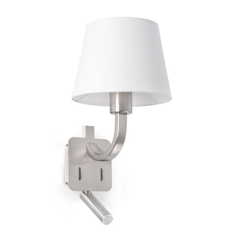 Wandleuchte ESSENTIAL mit LED-Lesearm Nickel-Matt, Weiß