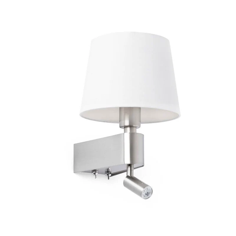 Wandleuchte ROOM mit LED-Lesearm 2700K Nickel, Weiß
