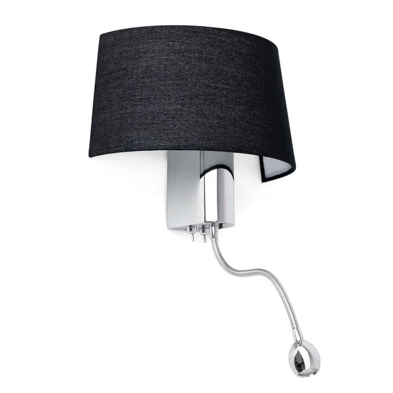 Wandlampe HOTEL mit LED-Lesearm Chrom, Schwarz