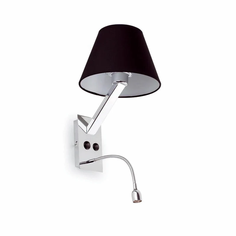 Wandlampe MOMA-2 mit LED-Lesearm Chrom, Schwarz