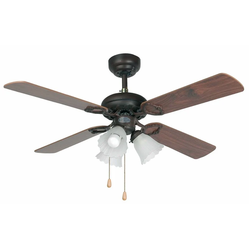 Deckenventilator Lisboa Ø 107cm 4 Flügel 3-flammig Mahagoni-Walnuß