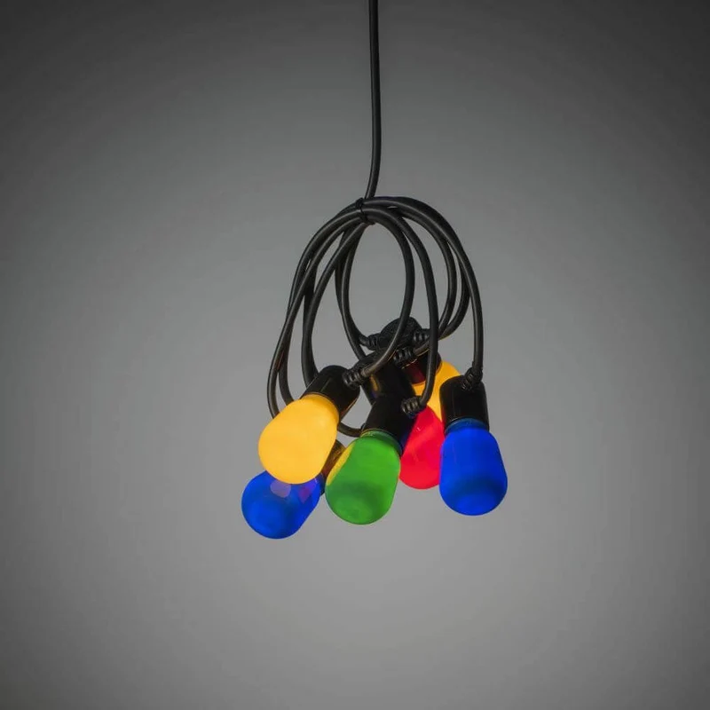 LED Biergartenkette opal 20 bunte Birnen 40 Warmweiße Dioden 6V IP44