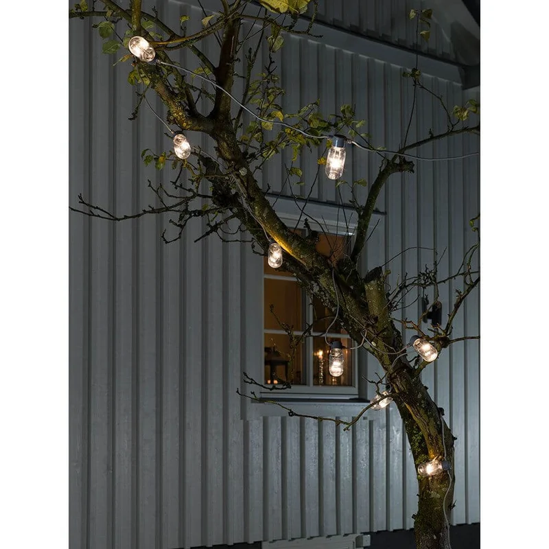 LED 10er-Biergartenkette klar Warmweiß 24V