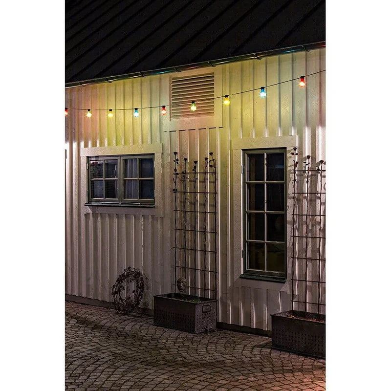 LED Biergartenkette 10er bunt 80 Warmweiße Dioden 24V