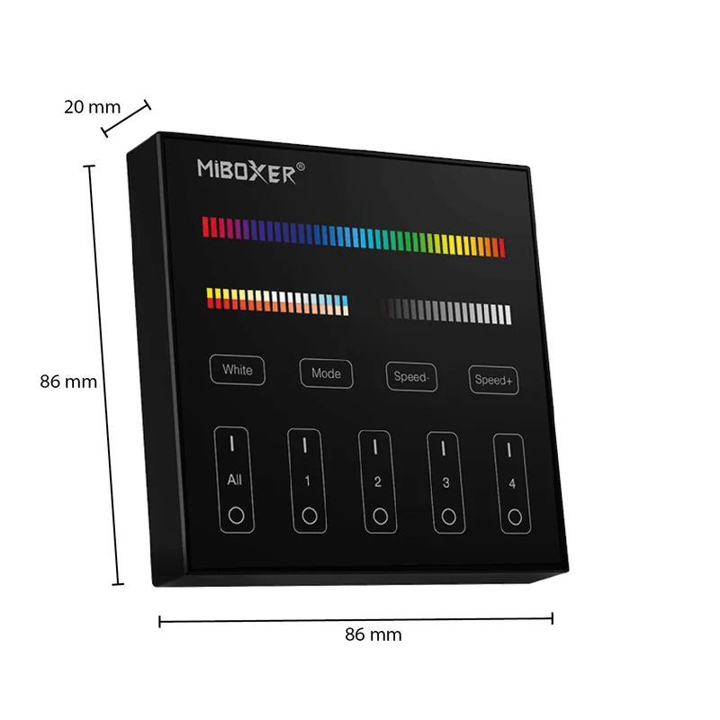 MI-LIGHT afstandsbediening / wandpaneel | 4 GROEPEN | RGB+CCT - Zwart