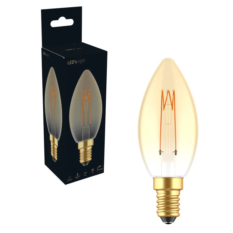LED's Light LED Kaarslamp goud E14 - Gloeilamp design - Dimbaar extra warm wit - 1800K