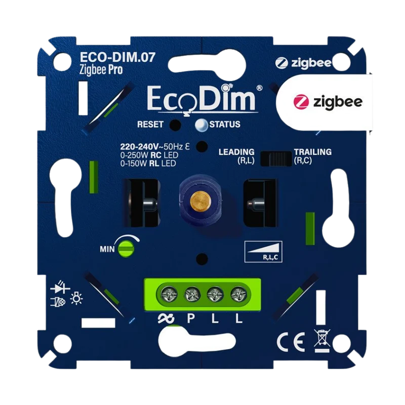 EcoDim Slimme Druk/Draai LED Dimmer 0-250W RLC (ECO-DIM.07 Zigbee Pro)