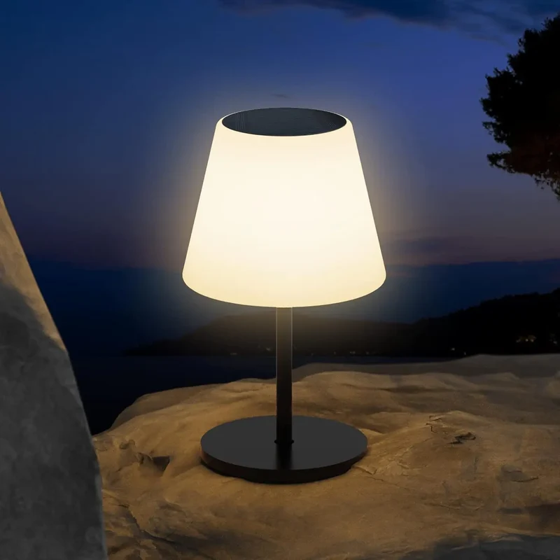 Solar Tafellamp Buiten Zwart – LED Dimbaar IP65 Waterdicht – USB & Zonne-energie – 27 cm
