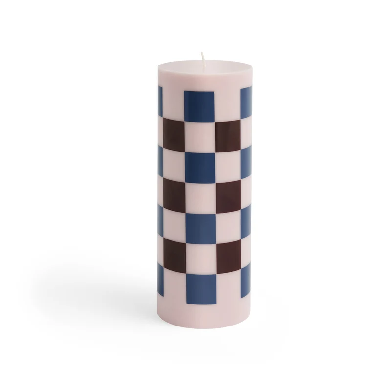 Hay Column Candle (Light Pink Bordeaux & Dark Blue Check / Large) - Second Chance